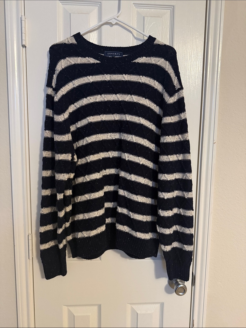 crown & ivy Striped Crew Neck Sweater Black & Cream Size XL